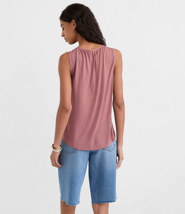 Petite Split Neck Mixed Media Shell