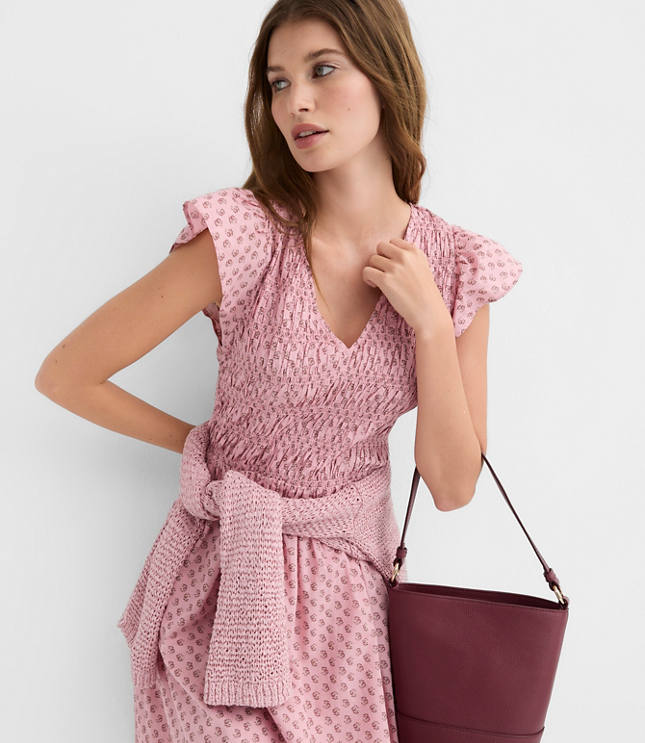 Petite Floral Smocked Flutter Mini Pocket Dress