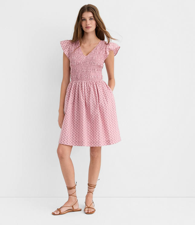 Petite Floral Smocked Flutter Mini Pocket Dress