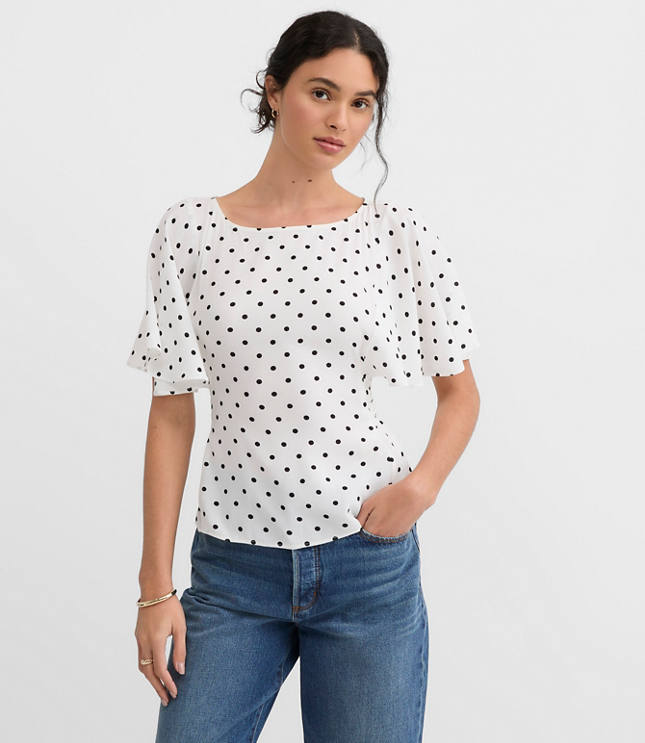 Dotted Tie Back Cape Sleeve Blouse