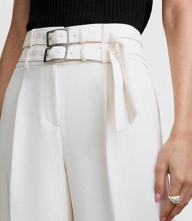 Petite LOFT Versa Crepe Drape Double Belted Wide Leg Pants