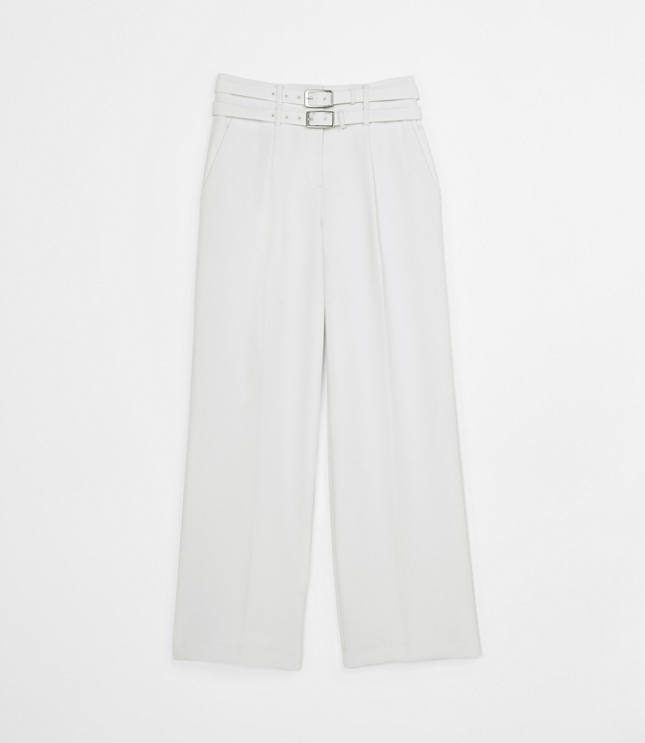 Petite LOFT Versa Crepe Drape Double Belted Wide Leg Pants