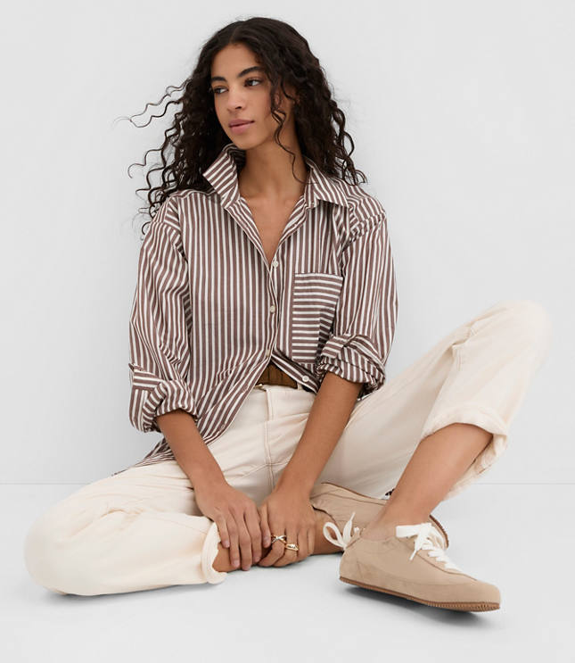 Petite Striped Poplin Everyday Oversized Pocket Shirt