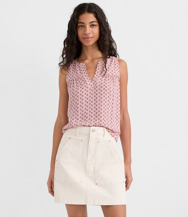 Floral Split Neck Mixed Media Shell