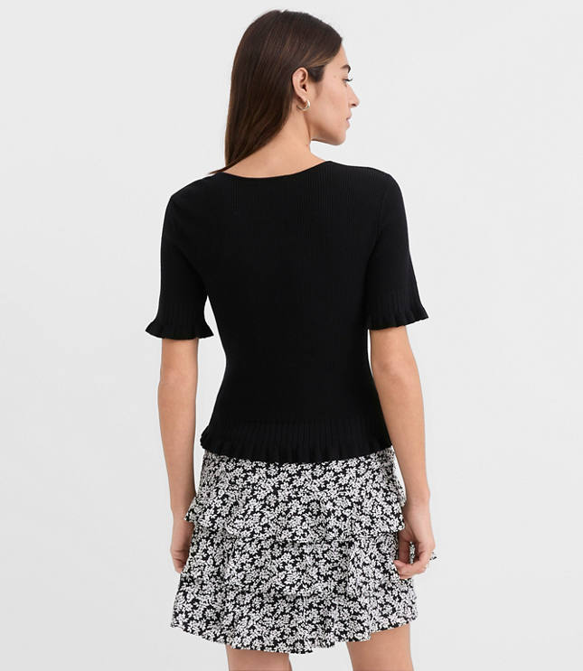 Petite Ruffle Pointelle Bow Cardigan