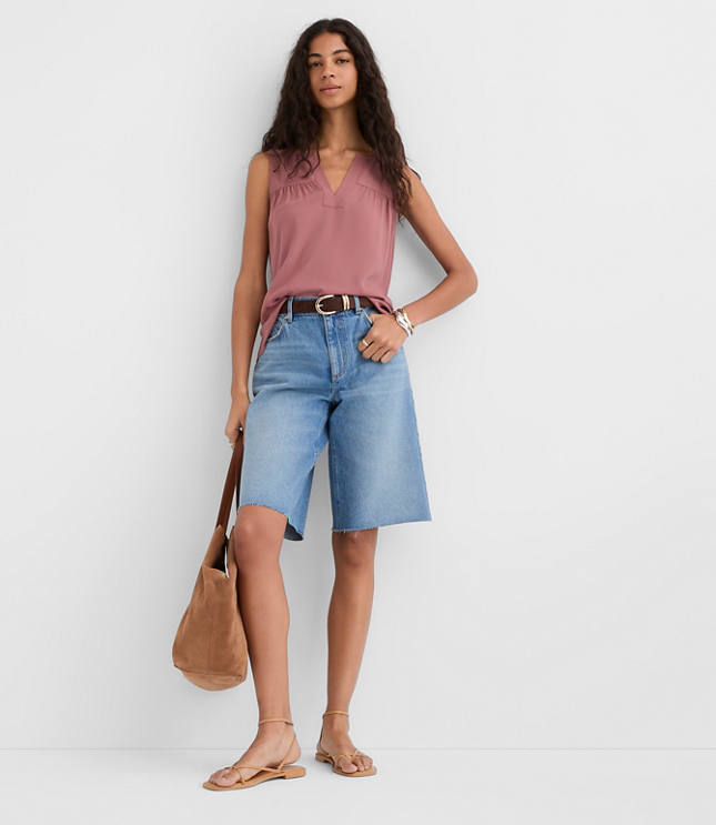 Split Neck Mixed Media Shell