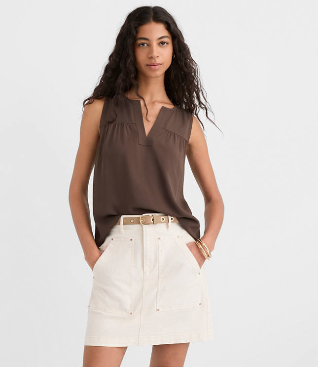 Split Neck Mixed Media Shell