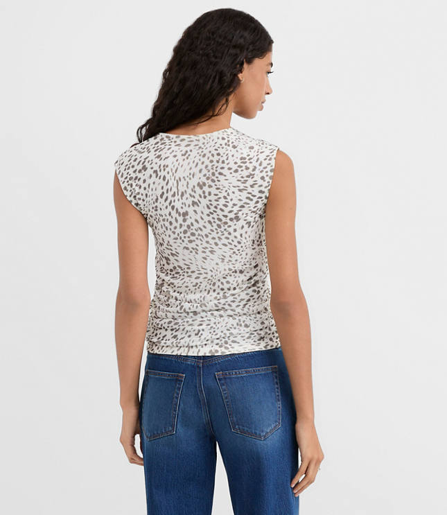 Cheetah Print Mesh Ruched Square Neck Top