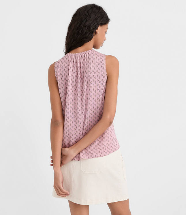 Petite Floral Split Neck Mixed Media Shell