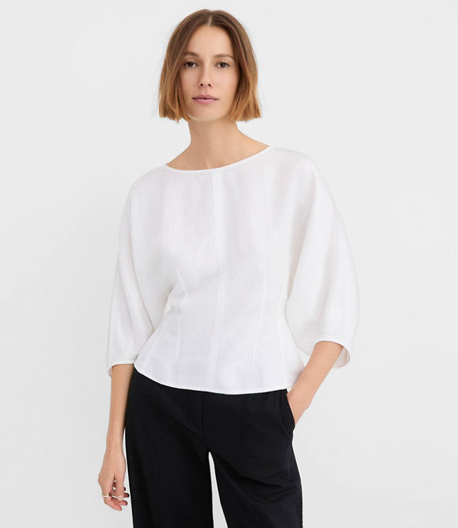 Petite Seamed Linen Blend Blouse