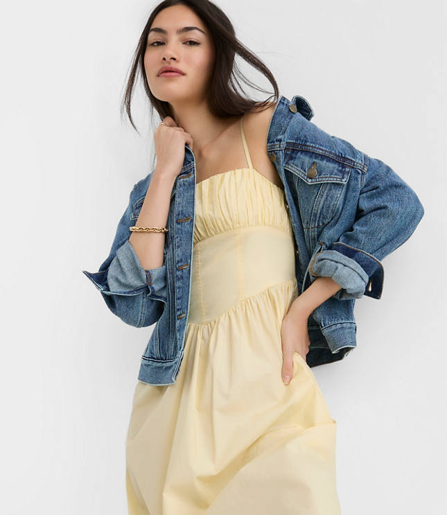 Tall Poplin Bustier Midi Pocket Dress