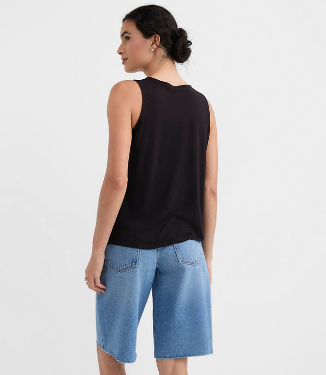 Petite Pleated V-Neck Mixed Media Shell