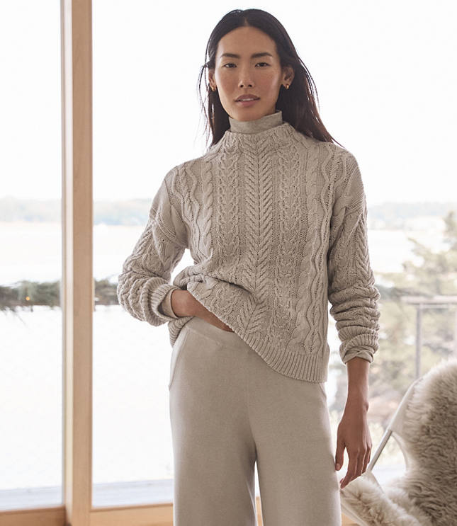 Haven Well Within Organic Cotton Cable Mock Neck Sweater