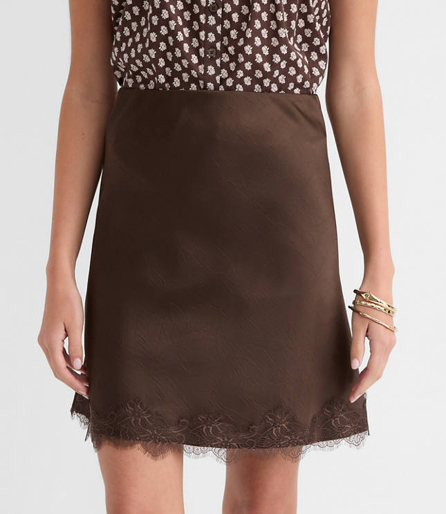 Petite Lace Trim Satin Bias Mini Skirt