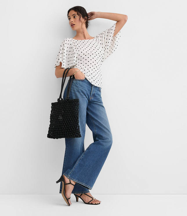 Petite Dotted Tie Back Cape Sleeve Blouse