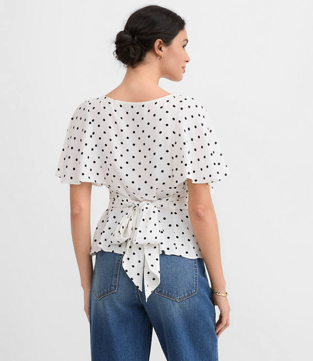 Petite Dotted Tie Back Cape Sleeve Blouse