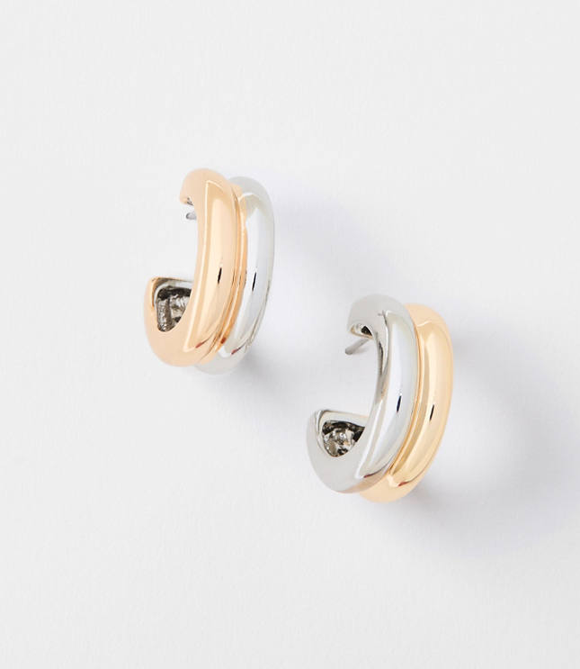 Mixed Metal Puffy Hoop Earrings