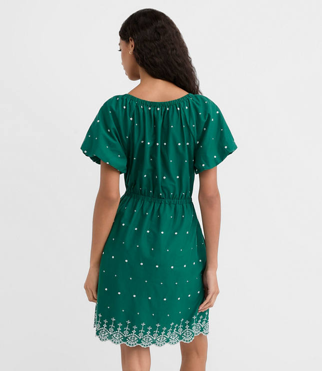 Petite Eyelet Puff Sleeve Mini Pocket Dress