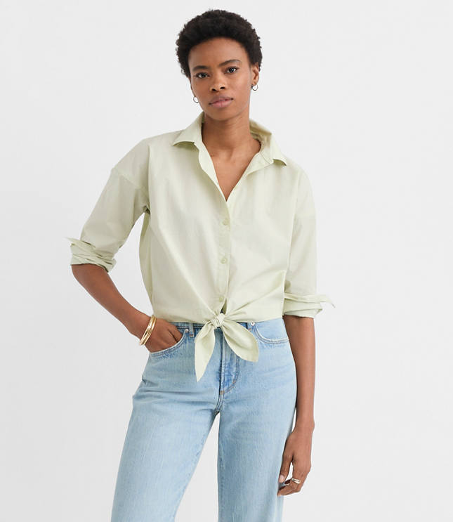 Petite Poplin Tie Front Everyday Shirt