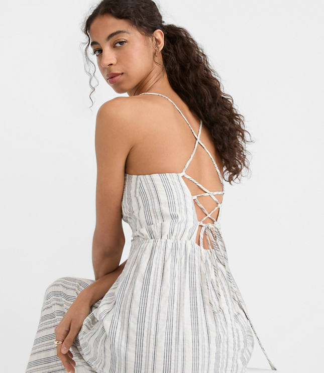 LOFT Beach Striped Seersucker Crisscross Back Maxi Dress carousel Product Image 1