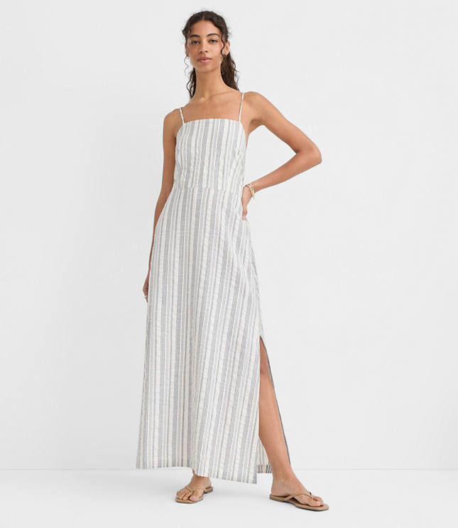 LOFT Beach Striped Seersucker Crisscross Back Maxi Dress carousel Product Image 2