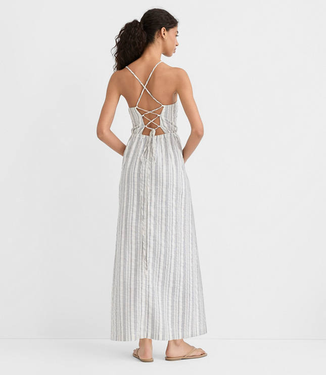 LOFT Beach Striped Seersucker Crisscross Back Maxi Dress carousel Product Image 3