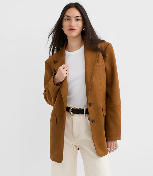 Petite Faux Suede Oversized Blazer