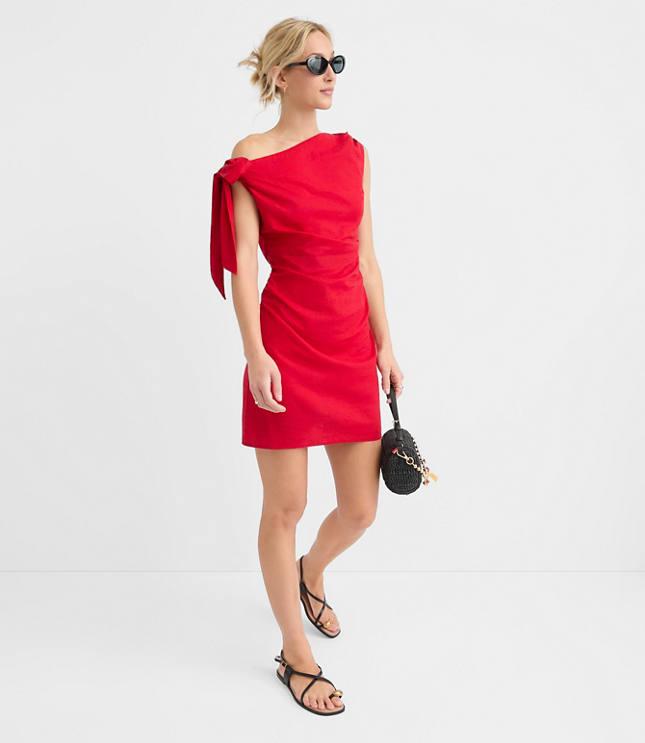 LOFT Beach Linen Cotton Shoulder Tie Ruched Mini Dress carousel Product Image 1