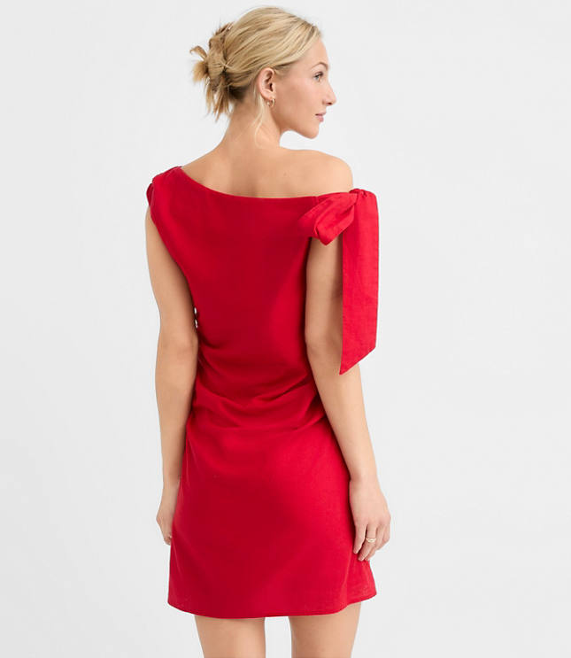 LOFT Beach Linen Cotton Shoulder Tie Ruched Mini Dress carousel Product Image 3