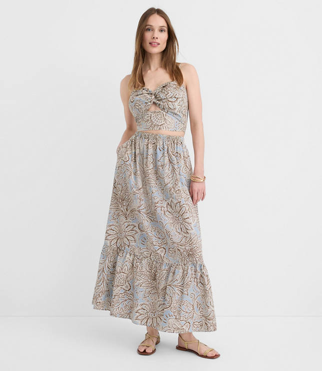 LOFT Beach Floral Poplin Tiered Maxi Pocket Skirt