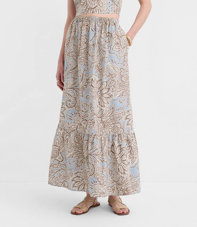 LOFT Beach Floral Poplin Tiered Maxi Pocket Skirt