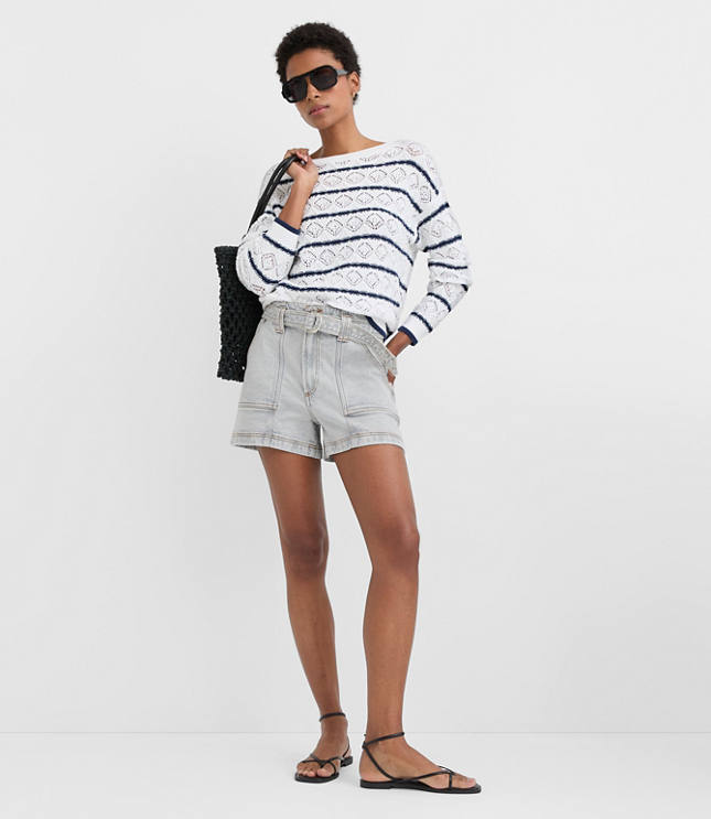 Rivete Petite Belted Denim Utility Shorts in Vintage Grey Wash carousel Product Image 1