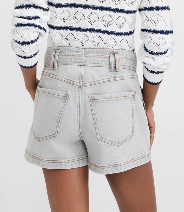 Rivete Petite Belted Denim Utility Shorts in Vintage Grey Wash carousel Product Image 3