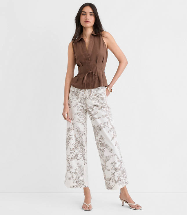 Petite Palmer Wide Leg Crop Pants in Floral Toile - Whisper White