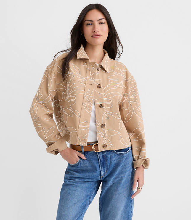 Petite Floral Embroidered Twill Jacket