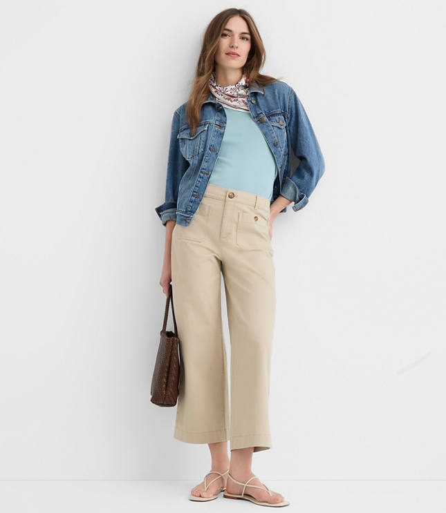 Petite Curvy Palmer Wide Leg Crop Pants in Twill