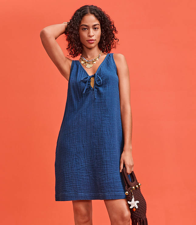 Petite Lou & Grey Linen Cotton Tie Keyhole Mini Pocket Dress carousel Product Image 4