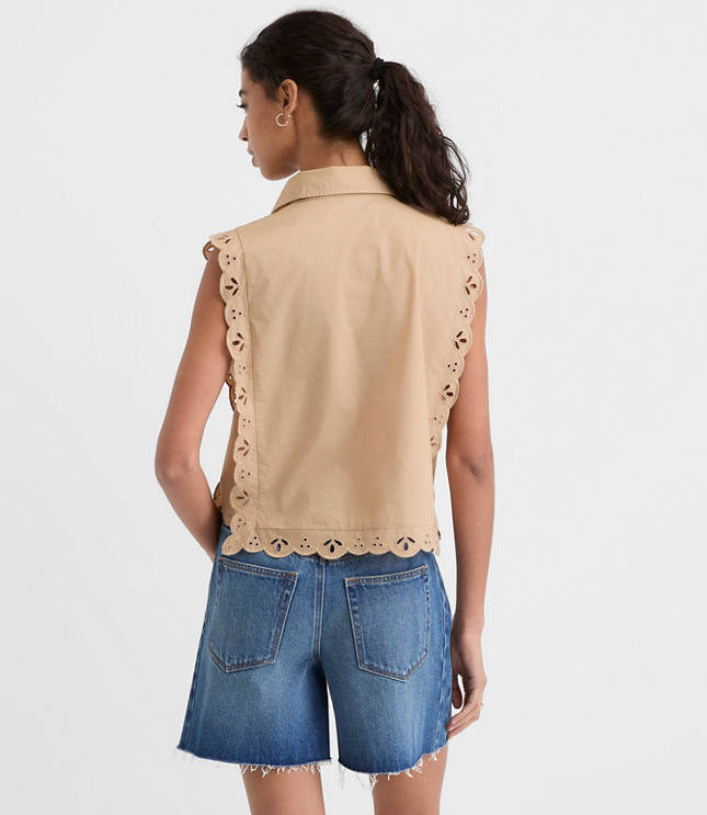 Petite Eyelet Poplin Sleeveless Shirt