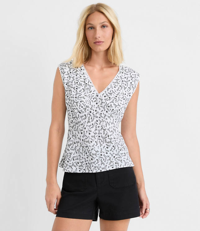 Floral Lace Trim Cap Sleeve Top