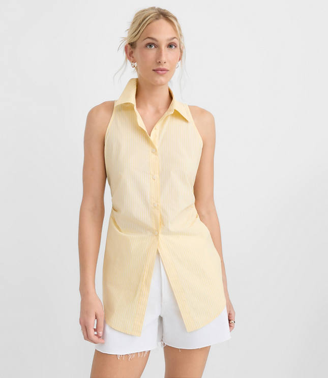 Petite Striped Poplin Cutout Tie Back Halter Top carousel Product Image 2