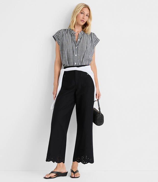 Petite Palmer Wide Leg Crop Pants with Eyelet Hem carousel Product Image 1