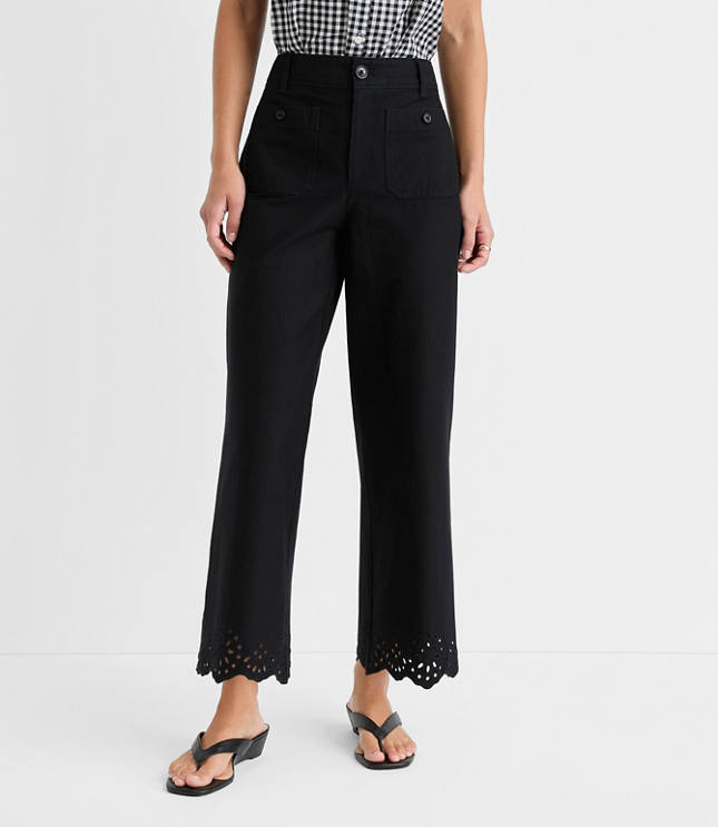 Petite Palmer Wide Leg Crop Pants with Eyelet Hem carousel Product Image 2