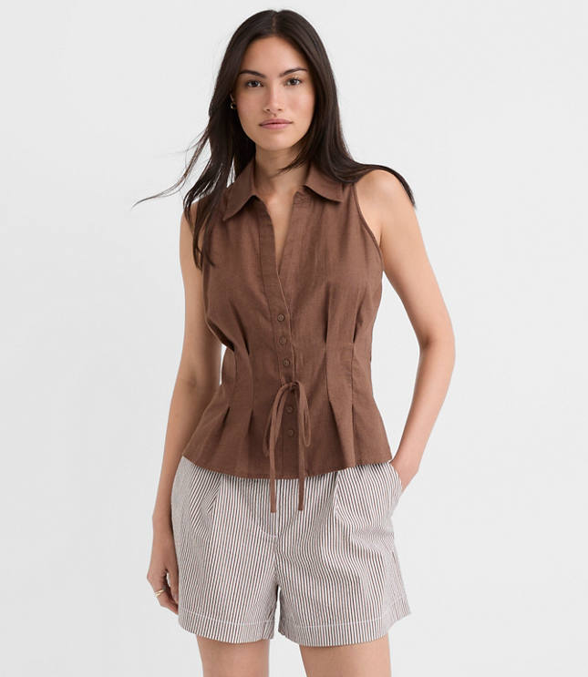 Petite Pleated Linen Cotton Vest Top