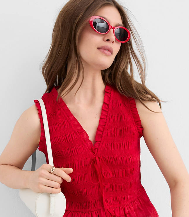 Petite Smocked Ruffle Peplum Top