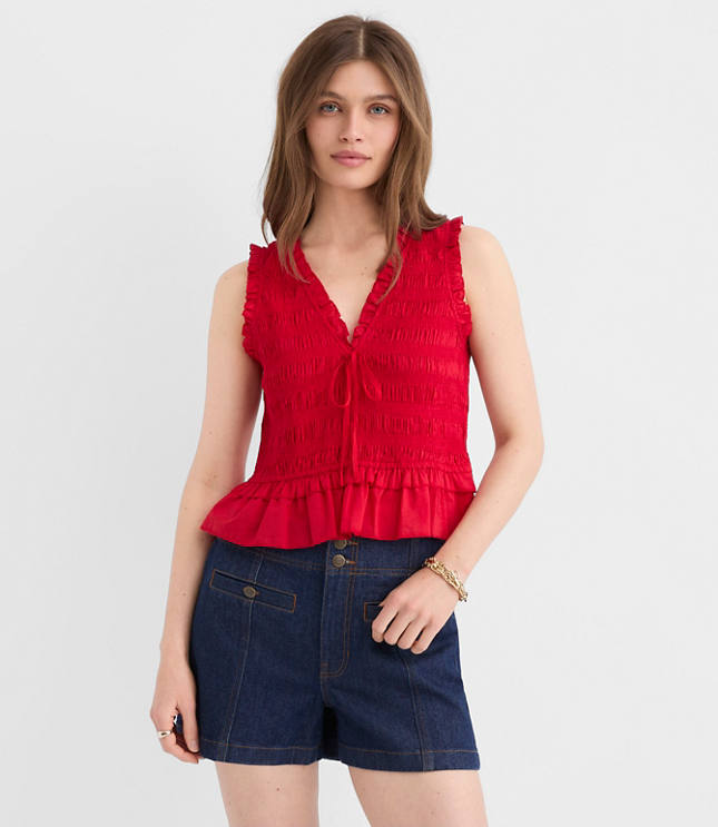 Petite Smocked Ruffle Peplum Top
