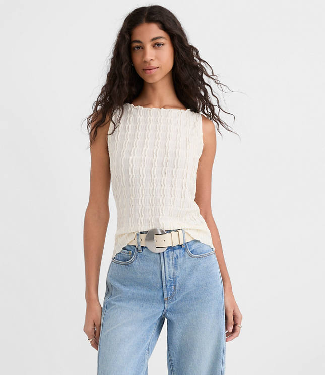 Petite Textured Ruffle Tank Top