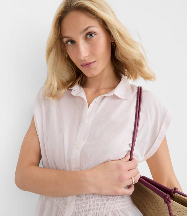 Petite Stripe Smocked Waist Shirt carousel Product Image 1