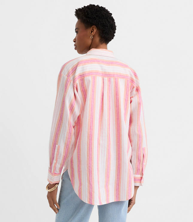 Petite Striped Linen Cotton Everyday Oversized Shirt