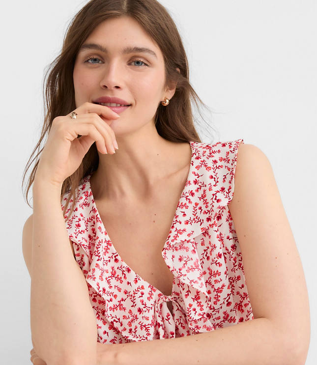 Petite Floral Ruffle Bow Top