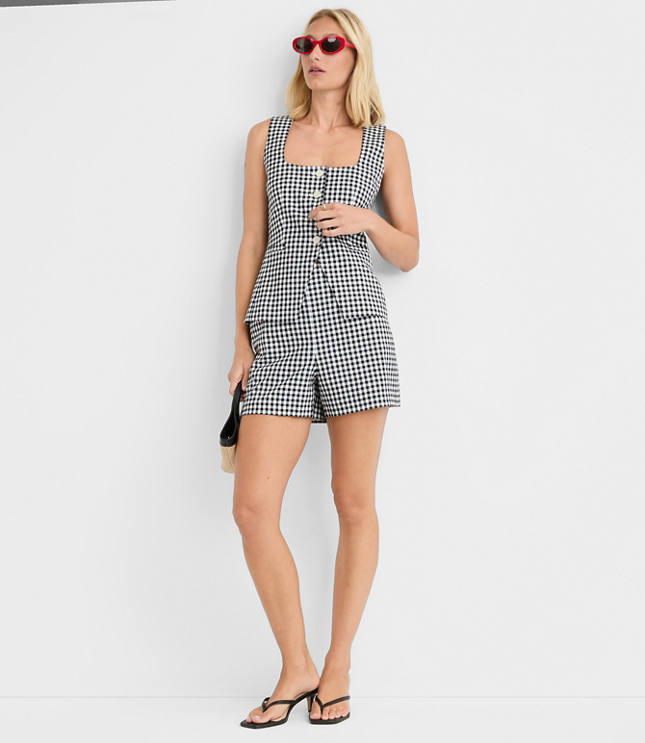 Petite Darted Side Zip Shorts in Gingham